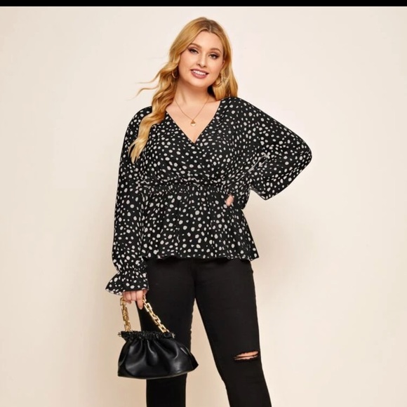 Shein Flounce Sleeve Allover Print Peplum Top Sz2X - Picture 2 of 9